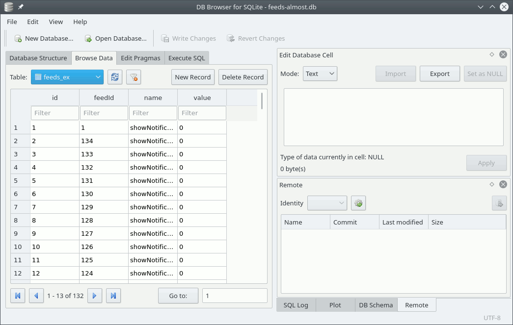 Screenshot of sqlitebrowser